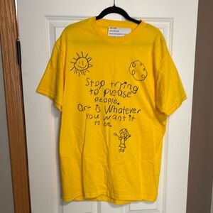Vibrant Yellow Short Sleeve Tee with Doodle Design